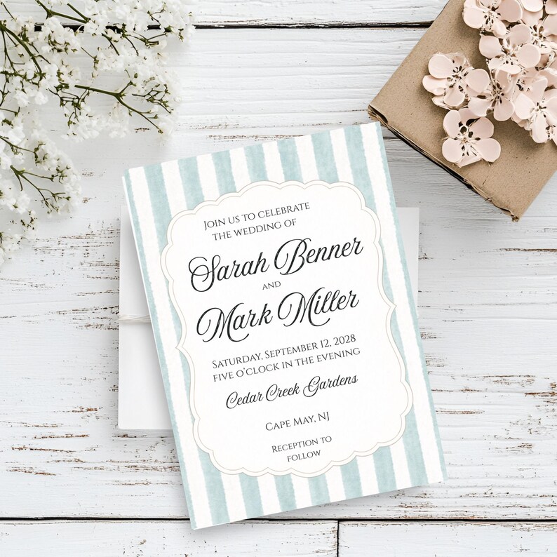 Wedding Invitation Template, Costal Inspired Cottage Core Invite ...