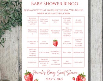 Strawberry Baby Shower Bingo Game • Printable Canva Template (Digital Download)