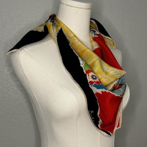 Foulard vintage en soie à fleurs Saldarini dans des couleurs vives