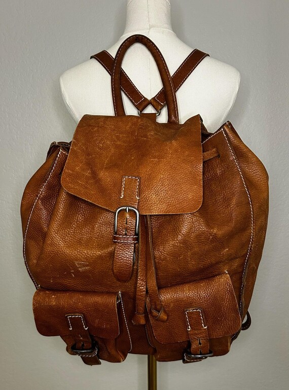 Vintage Eddie Bauer Leather Backpack Rustic Brown