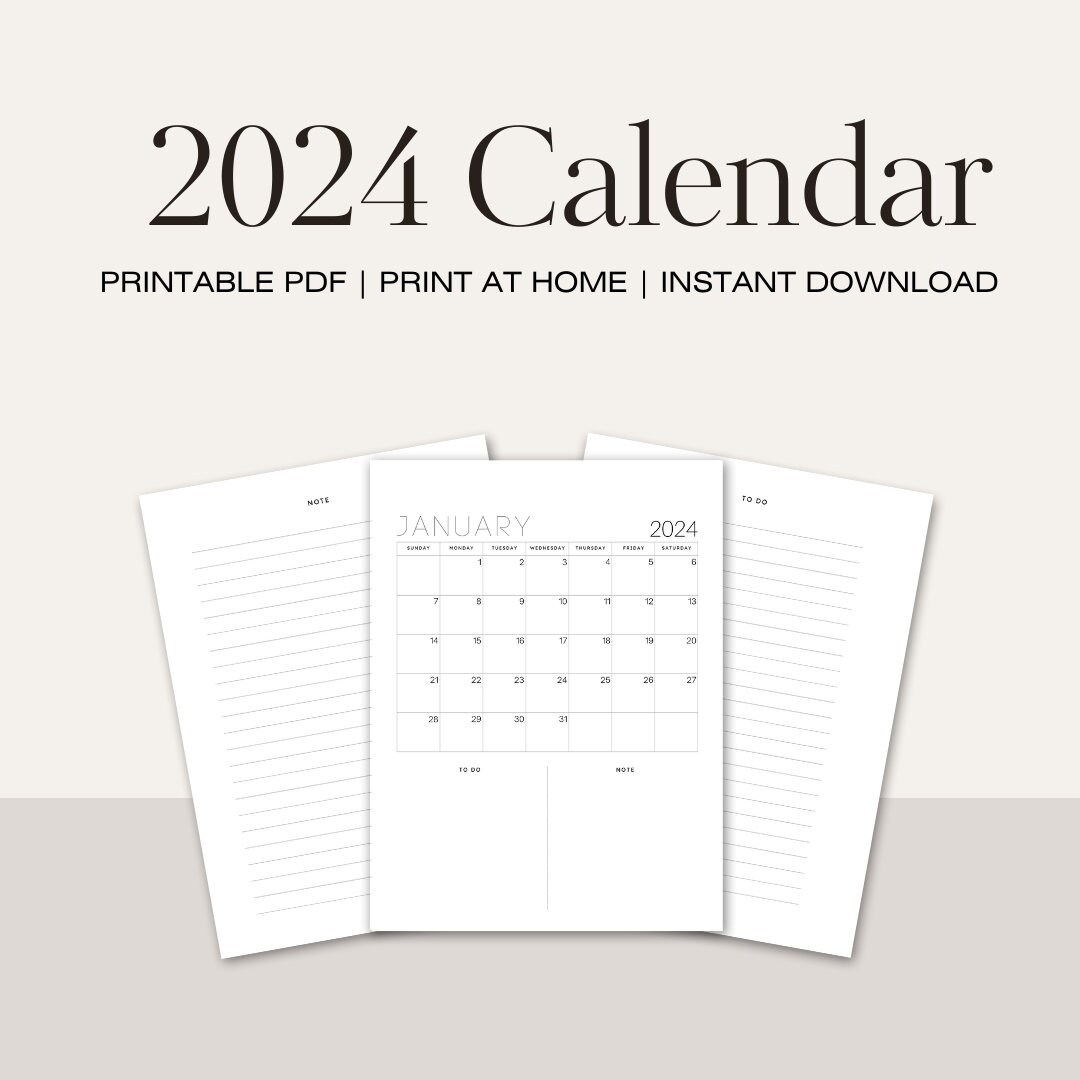 2024 Monthly Calendar Portrait, 2024 Wall Calendar Printable PDF