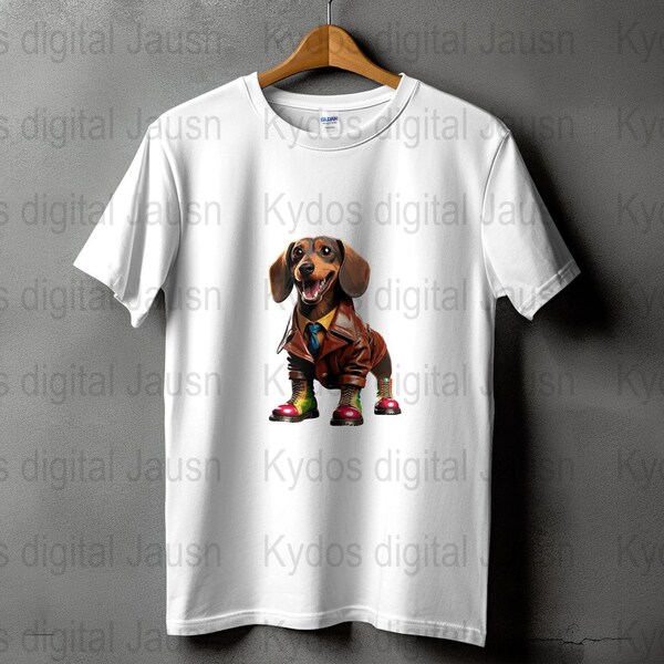 AI Generierter Dackel in Lederjacke, Digitale Kunst Datei, Quirky Dachshund Illustration, Humorvolle Tierporträt, Download