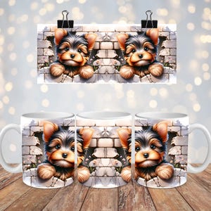 Lindo Yorkshire Terrier... 11/12/15 oz / Plantilla de taza de sublimación / Descarga digital / Impresión por sublimación / 3 archivos de sublimación / PNG