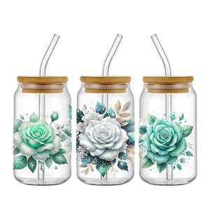 UV DTF Transferaufkleber Rosen 11x24 cm für Gläser, Tassen, Becher, selbstklebend