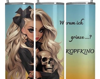 Ragazza con la scritta "Head Cinema" design 20oz Skinny Tumbler Wrap design a sublimazione senza cuciture arte digitale download stampa PNG