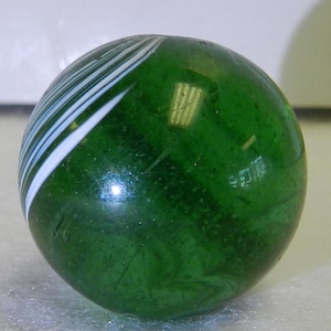 Large .84 Inches Vintage German Handmade Green Glass Overlay Marble