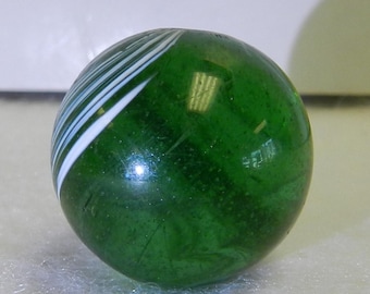 Large .84 Inches Vintage German Handmade Green Glass Overlay Marble