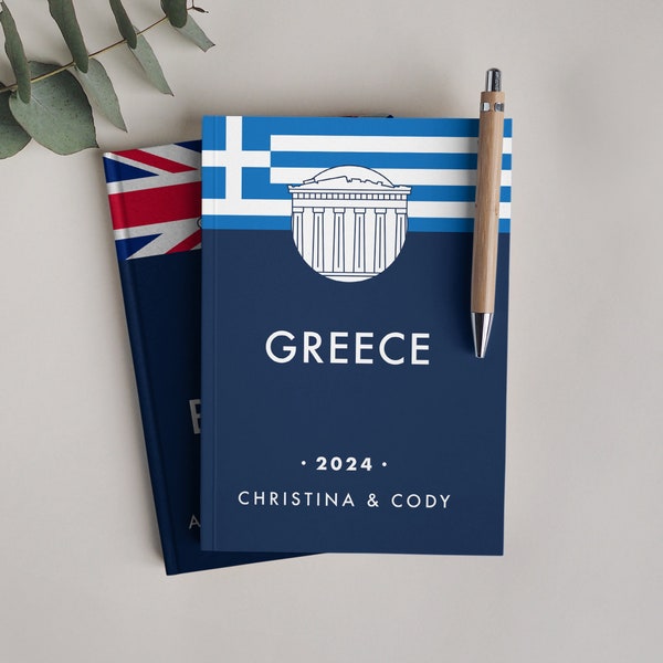 Travel Journal Greece. 150 lined pages to document and scrapbook your travels. Minimal travel diary. Vacation notebook. Honeymoon gift