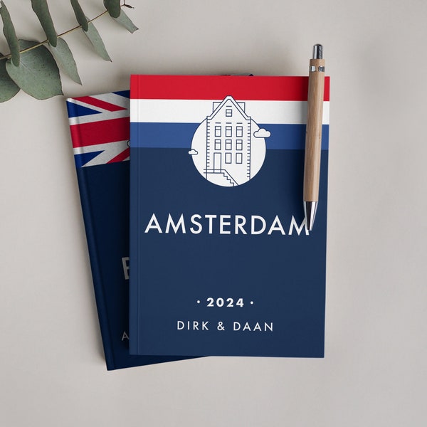 Travel Journal Amsterdam or Holland. 150 lined pages to document and scrapbook your travels. Minimal travel diary for the Netherlands