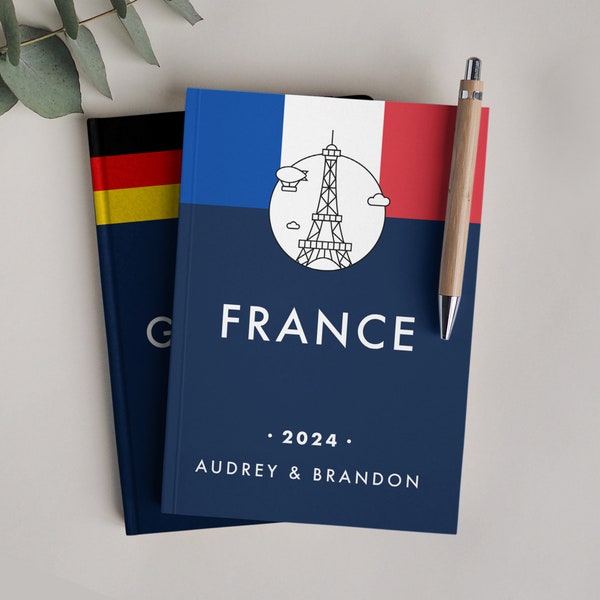 Travel Journal France or Paris. 150 lined pages to document and scrapbook your travels. Minimal travel notebook or diary. Vacation notebook
