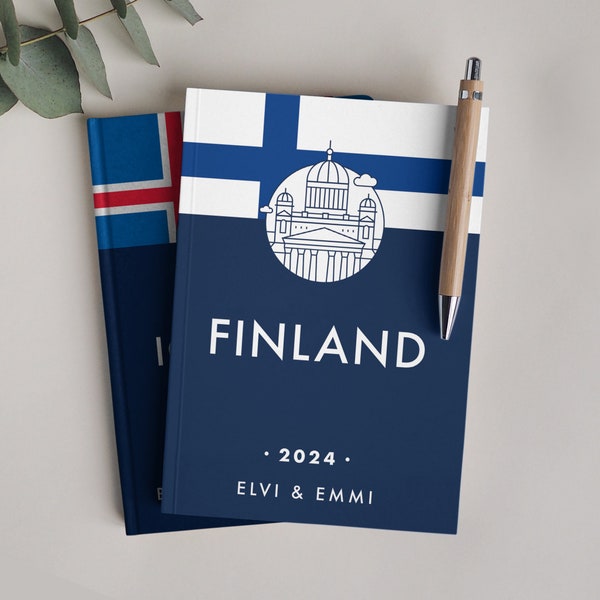 Travel Journal Finland or Helsinki. 150 lined pages to document and scrapbook your travels. Minimal travel diary. Vacation notebook