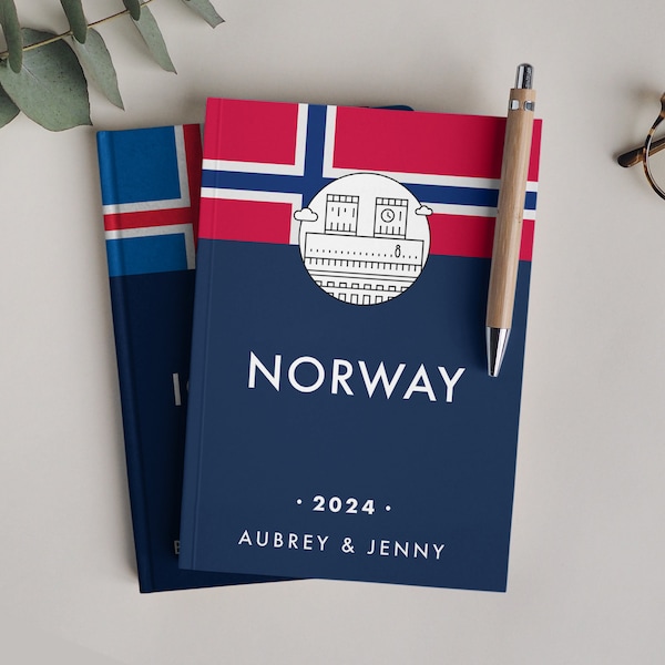 Travel Journal Norway or Oslo. 150 lined pages to document and scrapbook your travels. Minimal travel diary. Vacation Honeymoon notebook.