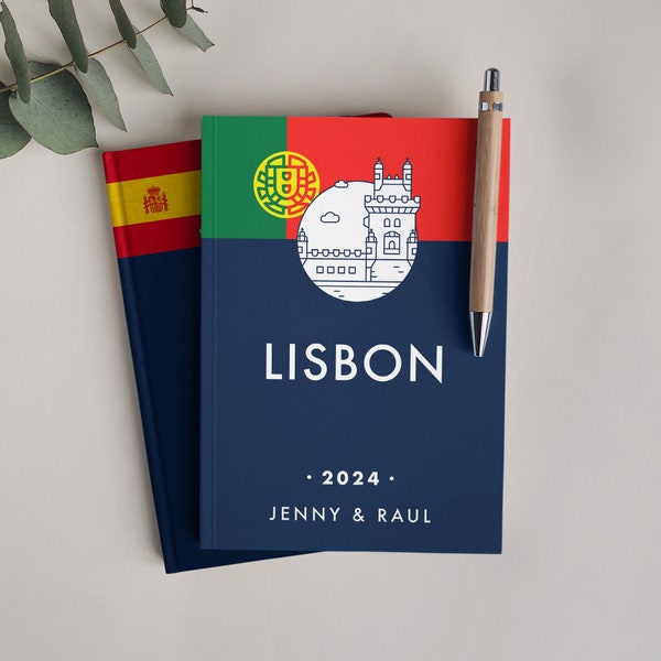 Travel Journal Lisbon or Portugal. 150 lined pages to document and scrapbook your travels. Minimal travel diary. Vacation notebook