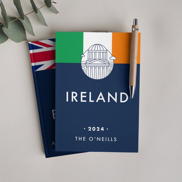 Travel Journal Ireland or Dublin. 150 lined pages to document and scrapbook your travels. Minimal travel diary. Vacation notebook
