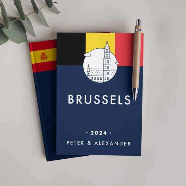 Travel Journal Brussels or Belgium. 150 lined pages to document and scrapbook your travels. Minimal travel diary. Vacation notebook