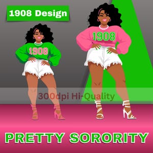 2 hübsche Sorority Schwestern Clipart - Mini Rock Grafiken - Lachs & Pink 1908 Kunst - Griechischer Buchstabe Digital Download - Original PNG Design