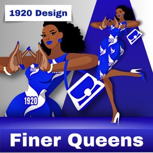 Elegant Finer Blue Sorority Sister PNG - Fashionable Black Girl Clipart - Blue & White 1920 Design - HBCU Digital Art for Creators