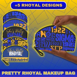 Sie ist Rhoyal Hübsche Make-up-Tasche - personalisierte Kosmetiktasche - Royal Blue & Gold Design - Griechischer Buchstabe Soror Beauty Geschenk für Sie und Sorority