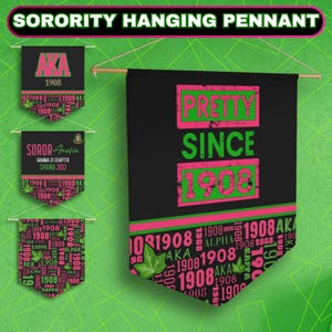 Pretty Sorority College Hanging Pennant - 1908 Themed - 7 Pink & Green Wall Banners - Greek Decor - Personalized Crossing Gift for Sorors