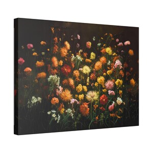 Wildflower Field Stretched Canvas, Cottagecore Floral Wall Art, Modern Farmhouse Decor, Botanical Flowers, Vintage Art Print