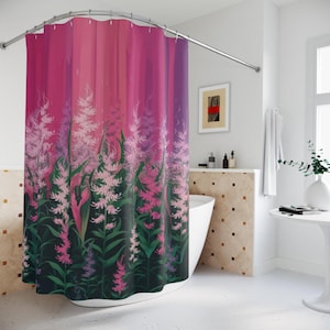 Pink Boho Leaf Shower Curtain: Bohemian Bathroom Decor, Cute Floral Gothic Design, Vivid Color for Stylish Home Shower Curtains