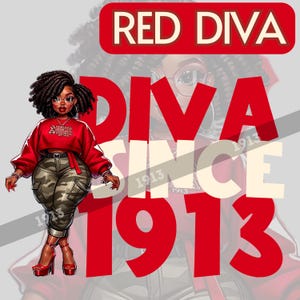 Red Diva Sorority Chibi und 1913 Clipart - Originales Diva Soror PNG Design für Merch Macher und Sammler