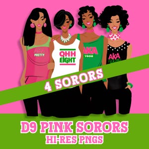 Pink and Green Pretty Sorority PNG JPG Graphic: 4 Sorors - Hi-Res Greek Letter Design - Instant Digital Download for Creators & Collectors