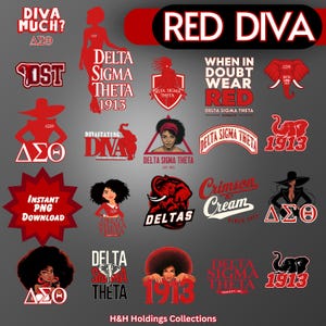60 Red Diva Sorority Clipart Bundle - HBCU Buchstabe Griechisch Digitale Datei Bilder - Hochwertige Logo Sublimationen für Merch Macher