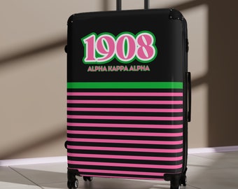 Stylish AKA Sorority Suitcase - AKA Pink and Green with Adjustable Handle for Carefree Traveling and Safety Lock