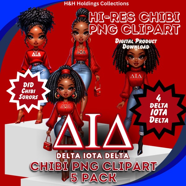 Delta Iota Delta Sorority PNG Bundle - 4 Delta Iota Delta Chibi Clipart Beauties for Merch Creators and Collectors - 1st Edition