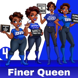 4 feinere Verdächtige PNG & JPG Bundle - Black Girl Soror Hi-Res Clipart - Royal Blau und Weiß Digital Art - Griechischer Buchstabe HBCU Erstellerdateien