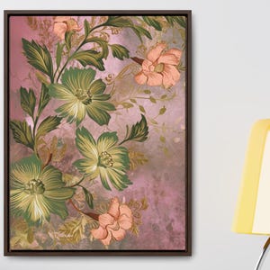 Vintage Framed Wildflower Stretched Canvas - Vertical Frame , Cottagecore Floral Wall Art, Modern Farmhouse Decor, Botanical Flowers