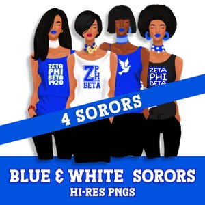 Hübsche blaue Sorority PNG - 4 Feinere Schwarze Mädchen Clipart - Elegantes Griechisches Buchstabe Design - Sofortiger Download - High-Res Digitale Grafiken