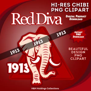 Red Diva Sorority Elephant Logo Clipart - Originales 1913 Diva PNG Design für Merch Macher und Sammler