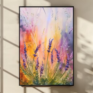 Cottagecore Vintage Wildflower Framed Wall Art, Modern Farmhouse Decor, Botanical Purple Blossom Flowers - Vertical Frame, Black and Walnut