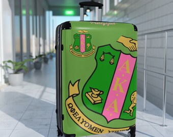 Stylish Alpha Kappa Alpha Sorority Suitcase - AKA Pink and Green with Adjustable Handle for Carefree Traveling and Safety Lock