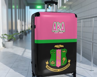 Stylish Alpha Kappa Alpha Sorority Suitcase - AKA Pink and Green with Adjustable Handle for Carefree Traveling and Safety Lock