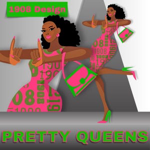 Elegant Pink Pretty Sorority Sister PNG - Designer Black Girl Clipart - Pink and Green 1908 Design Jpg Image - HBCU Image Art for Creators