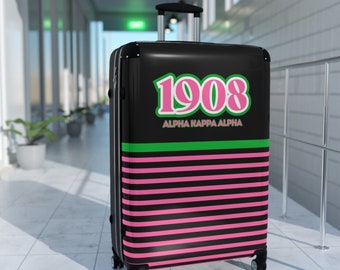 Cute Alpha Kappa Sorority Suitcase - AKA Pink and Green Traveling Soror Luggage with Greek Letters