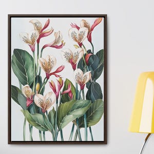 Cottagecore Vintage Framed Wildflower Stretched Canvas - Vertical Floral Wall Art, Modern Farmhouse Decor, Botanical Flowers