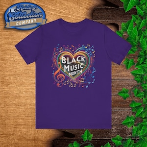Black Music Month Unisex Jersey Tee - Lovers of Black Music New Design with Music Notes and Instruments, for Musicians and Music Lovers