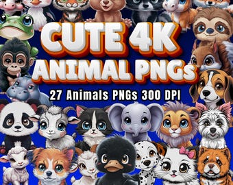 Paquete de imágenes prediseñadas de animales bebés en acuarela, decoración infantil (descarga digital)