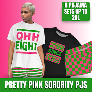 Conjunto de pijama corto de la hermandad Oh Eight: ropa de dormir con letras griegas en rosa y verde: pantalones cortos y cómodos de la hermandad