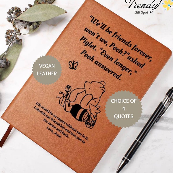 Gepersonaliseerd Winnie de Pooh-dagboek, gepersonaliseerd cadeau voor een vriend(in), notitieboek met vriendschapsquote, aandenken voor een vriend(in) op afstand, gepersonaliseerd cadeau met Winnie de Pooh.