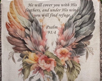 Psalm 91 Prayer Throw Blanket: Angel Wings, Christian Gift