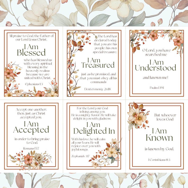 Christian Scripture Cards Faith Affirmations Identity in Christ Printable God Says I Am Gift Encouraging Bible Verse Cards Woman Prayer Gift