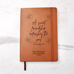 Christian Friendship Vegan Leather Journal, Christian Bridesmaid Gift, Proverbs 27:9 Gift, Friend Birthday Gift, Friend Keepsake Journal image 9