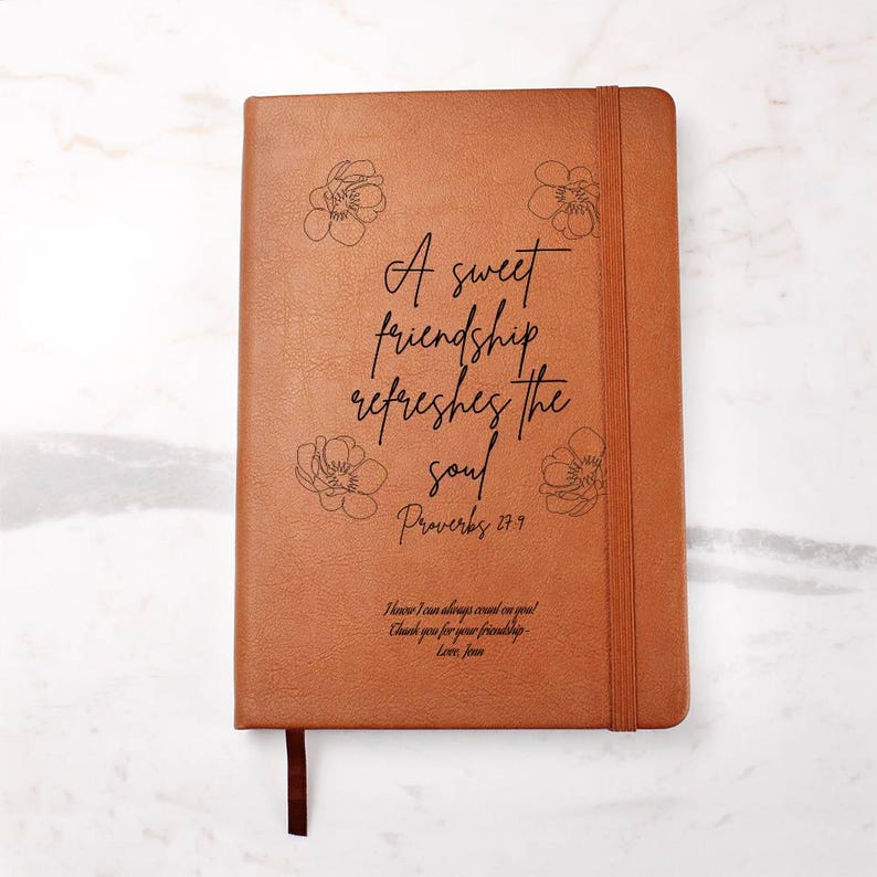 Christian Friendship Vegan Leather Journal, Christian Bridesmaid Gift, Proverbs 27:9 Gift, Friend Birthday Gift, Friend Keepsake Journal image 9