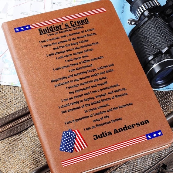 Personalized Army Soldier's Creed Vegan Leather Notebook, Military Journal
