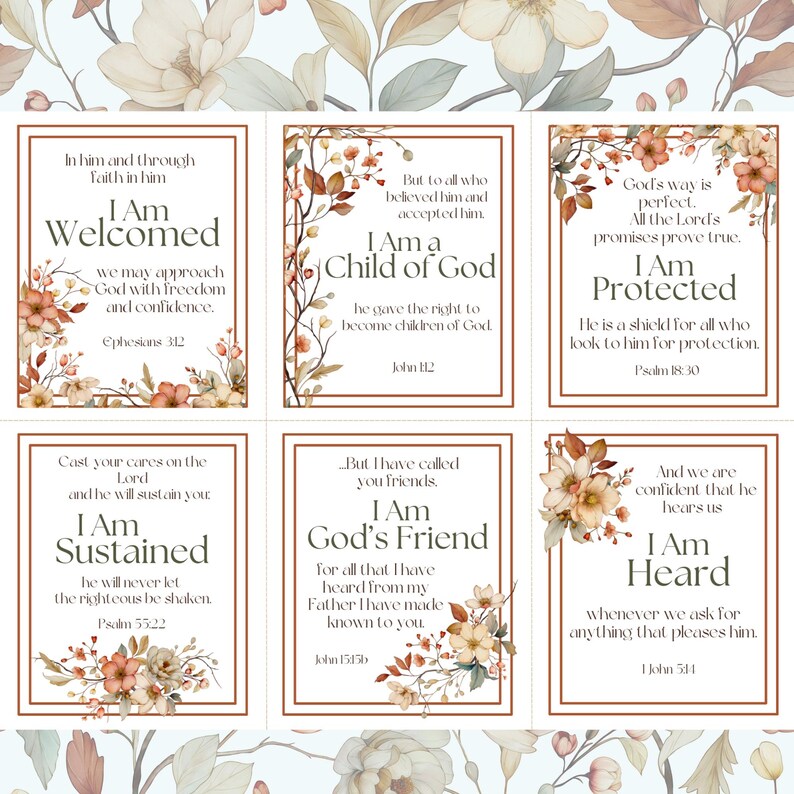 Christian Scripture Cards Faith Affirmations Identity in Christ Printable God Says I Am Gift Encouraging Bible Verse Cards Woman Prayer Gift